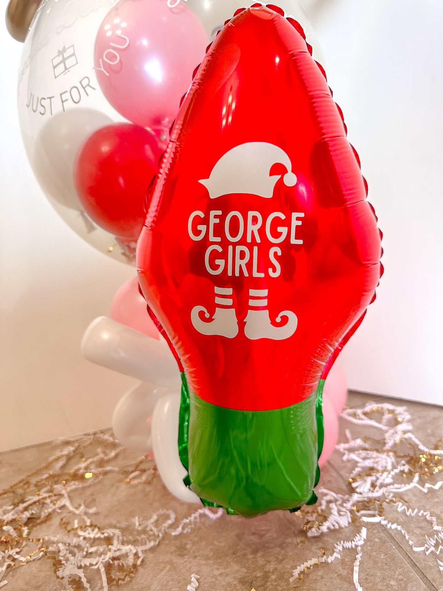 Elf Arrival Balloon Bouquet - Pink Christmas
