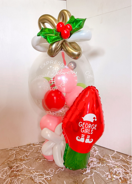 Elf Arrival Balloon Bouquet - Pink Christmas